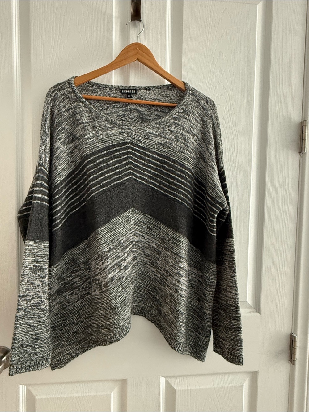 Express Gray Marled Chevron Crewneck Sweater
